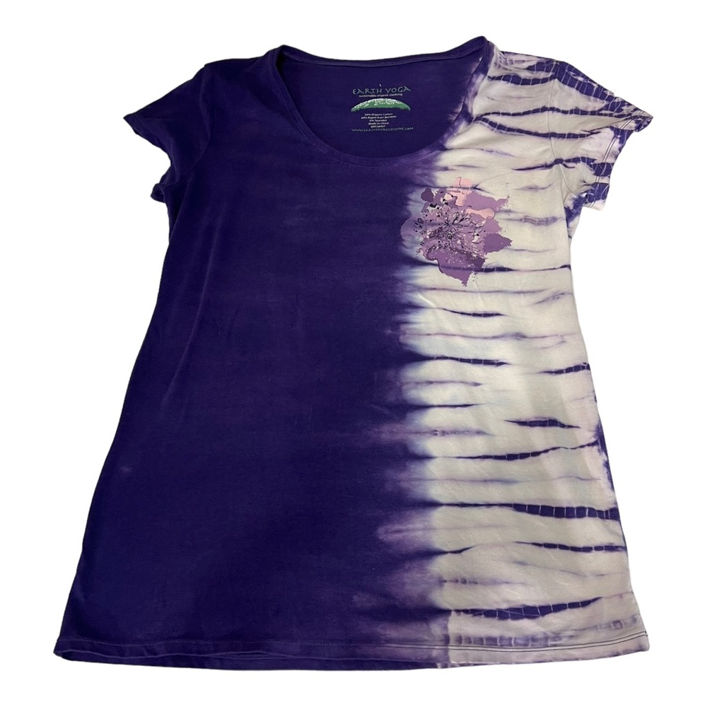 Earth Yoga Purple Tie Dye Tee Shirt Top Women’s size Large.